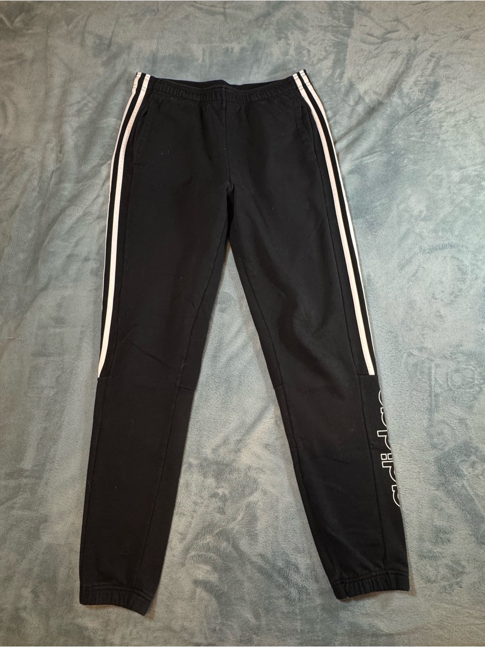 Adidas Mens M Black Joggers 3 Stripe Track Pants Logo Outline Streetwear